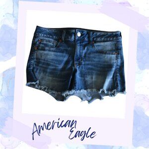American Eagle Super Stretch Midi Jean Shorts cut-off edge